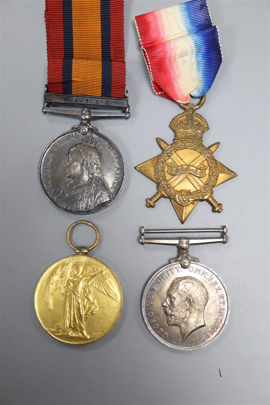 A medal group to Pte. C. England, W. Surrey Regt., comprising Queens South Africa medal with Natal clasp